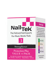 Front view of a pink & white themed Nail Tek Protection Plus 3 Pro Pack retail box